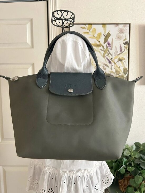 Longchamp Handbags - Dusty Green A4 Foldable Tote Bag, Casual Daily Shoulder Bag